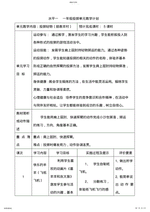 2022年水平一--一年级投掷单元教学计划 .pdf