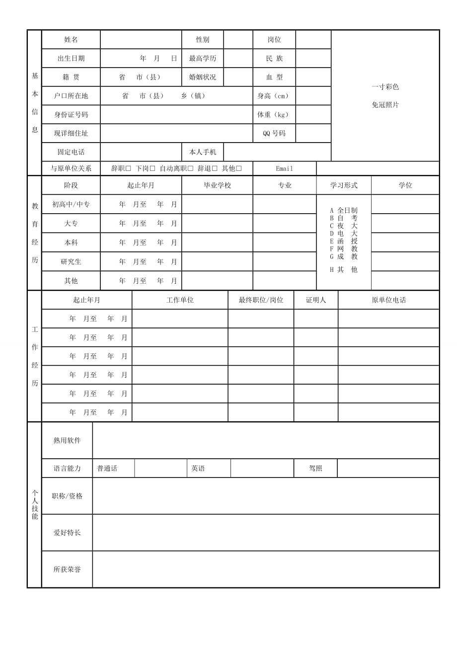 精品简历模板 空白标准表格05.doc_第1页