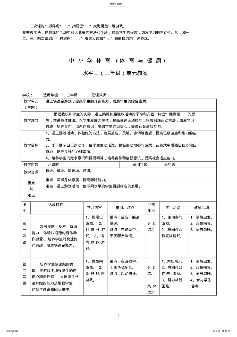 2022年水平二体育快速跑单元教学设计 .pdf_第2页