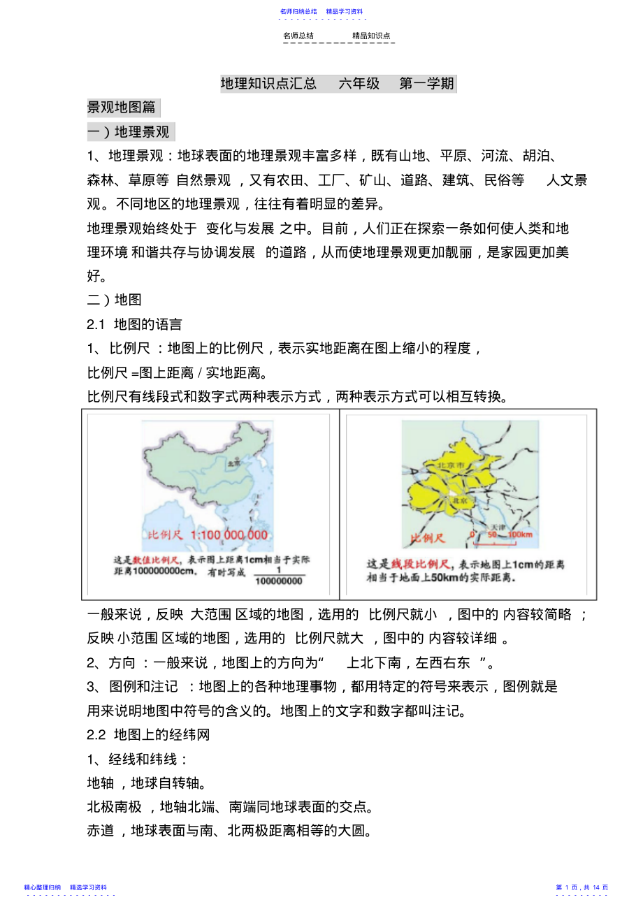 2022年上海初中地理会考知识点汇总——六年级第一学期牛津版 .pdf_第1页