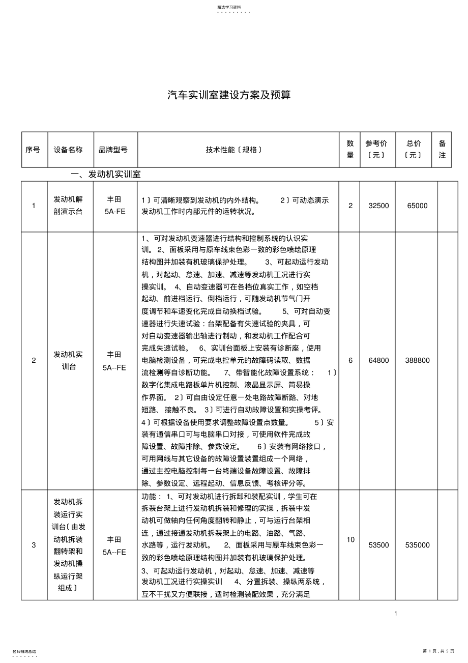 2022年汽车实训室建设方案 .pdf_第1页