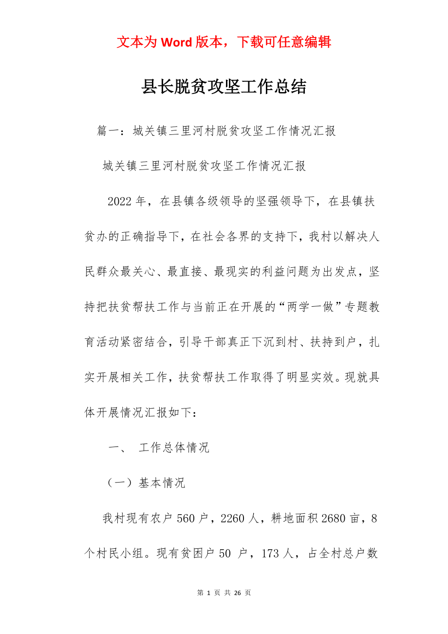 县长脱贫攻坚工作总结.docx_第1页