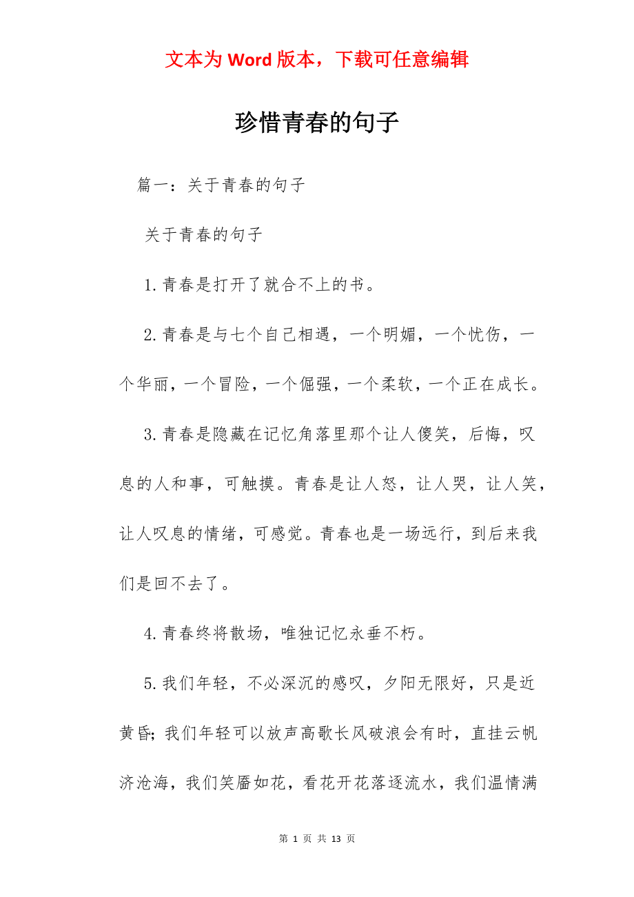 珍惜青春的句子.docx_第1页