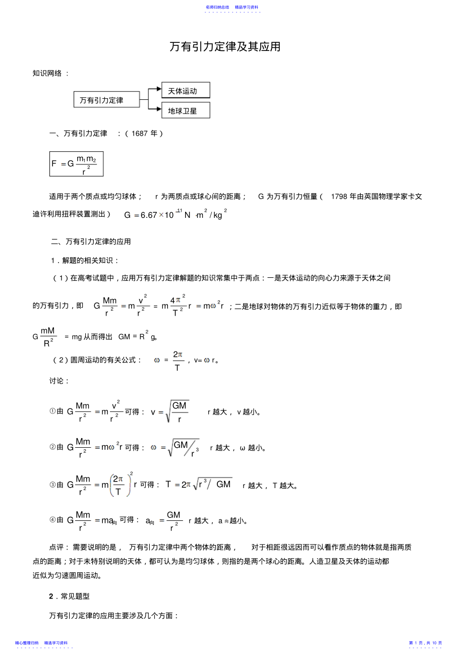 2022年万有引力公式,经典例题 .pdf_第1页