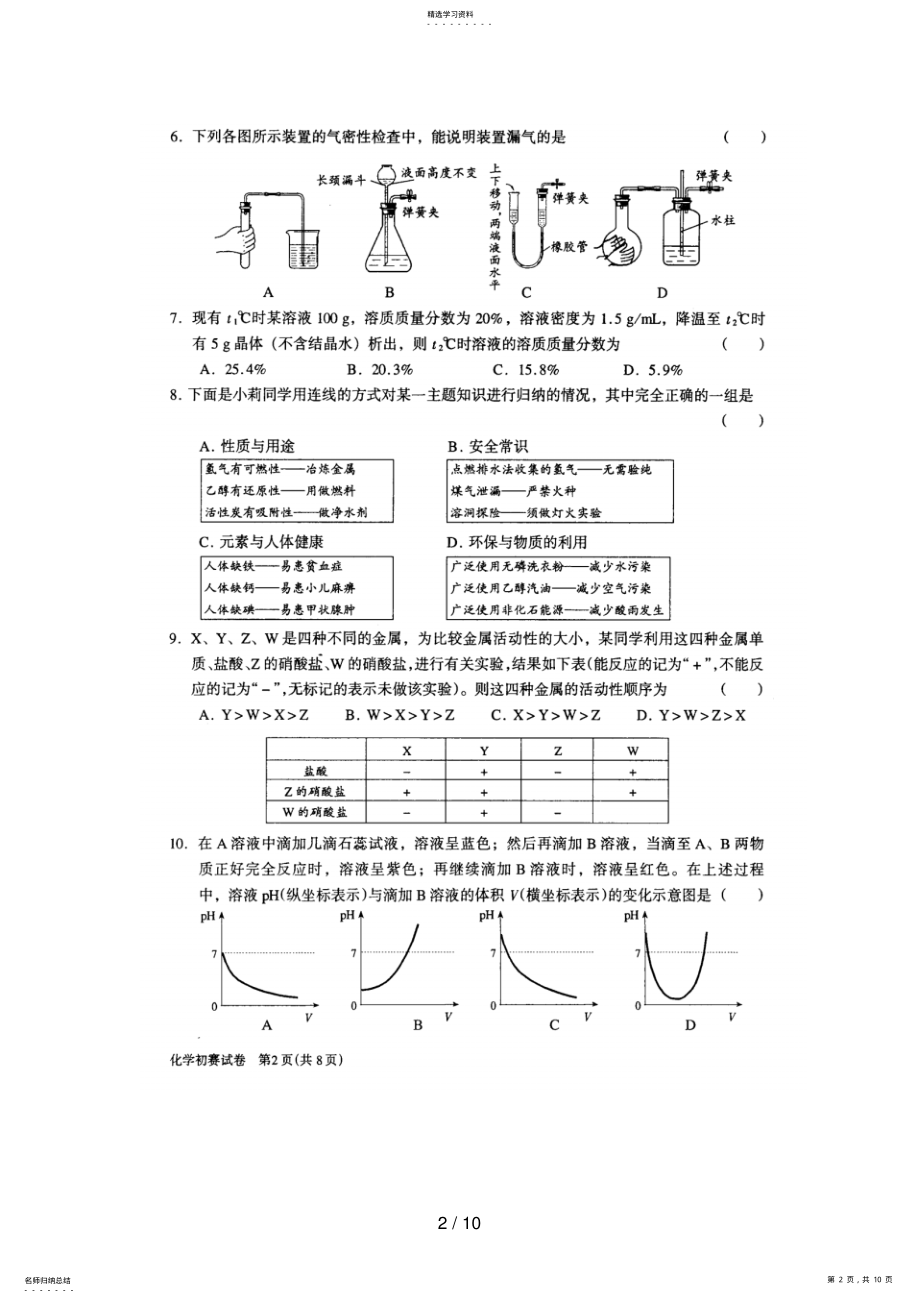 2022年江苏省初中化学竞赛初赛试题 .pdf_第2页