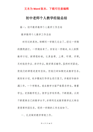 初中老师个人教学经验总结.docx