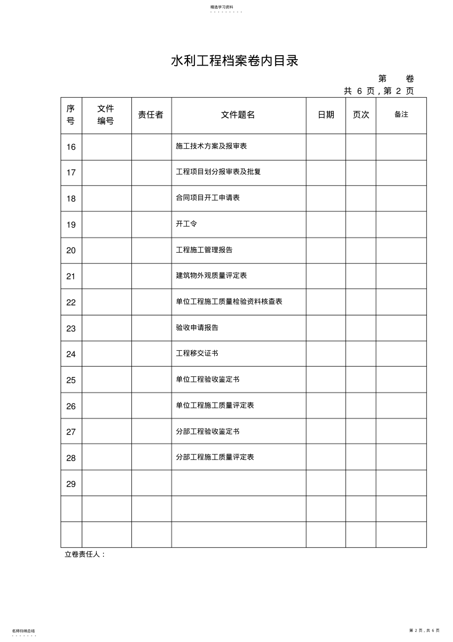 2022年水利工程档案卷内目录 .pdf_第2页