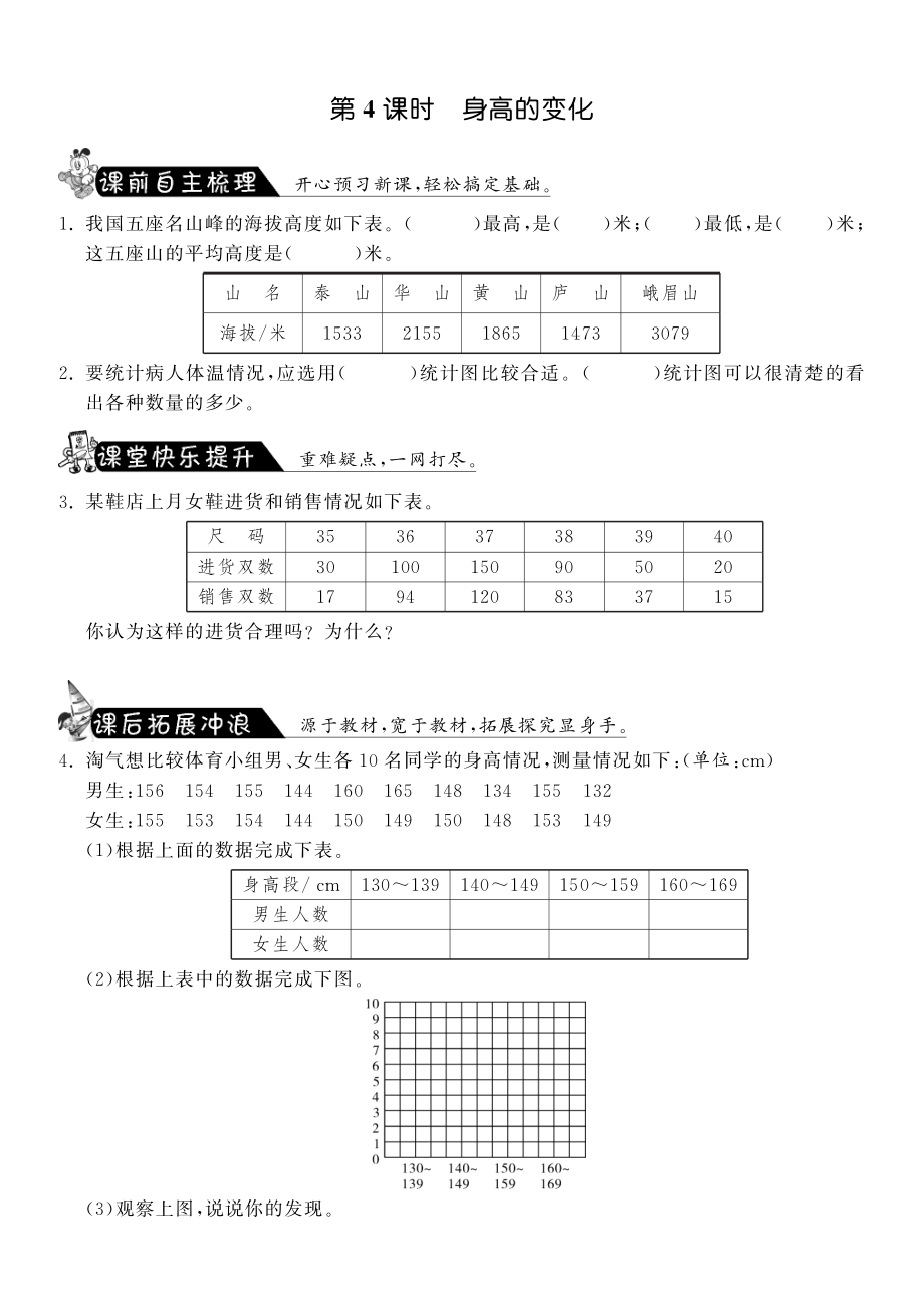 小学6年级数学练习 5.4身高的变化·数学北师大版六上-课课练.pdf_第1页