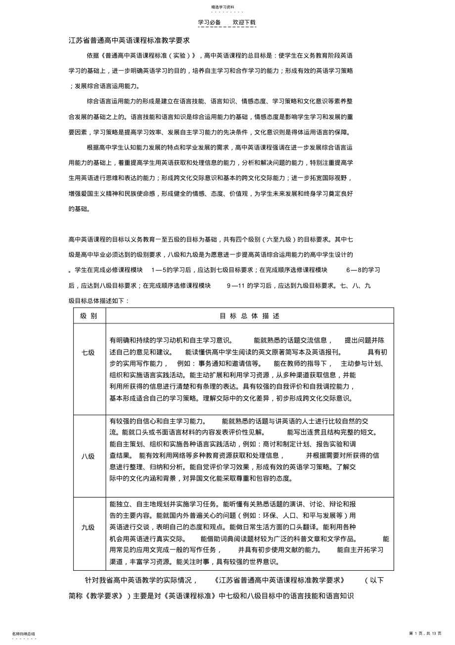 2022年江苏省普通高中英语课程标准教学要求 .pdf_第1页