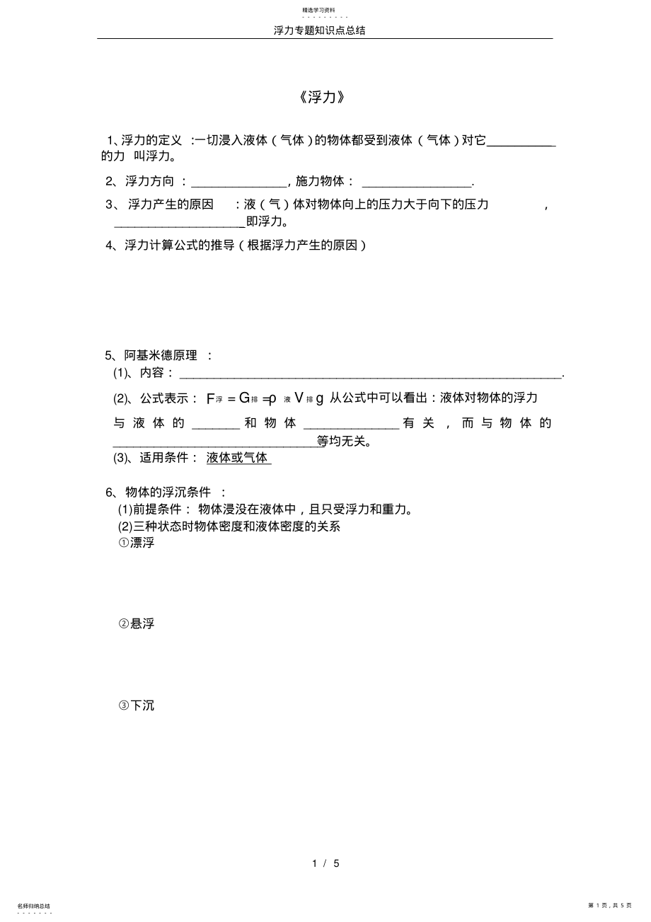 2022年浮力专题知识点总结 .pdf_第1页