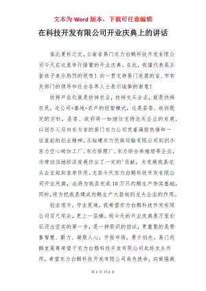 在科技开发有限公司开业庆典上的讲话.docx