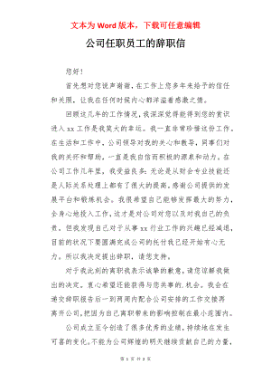 公司任职员工的辞职信.docx