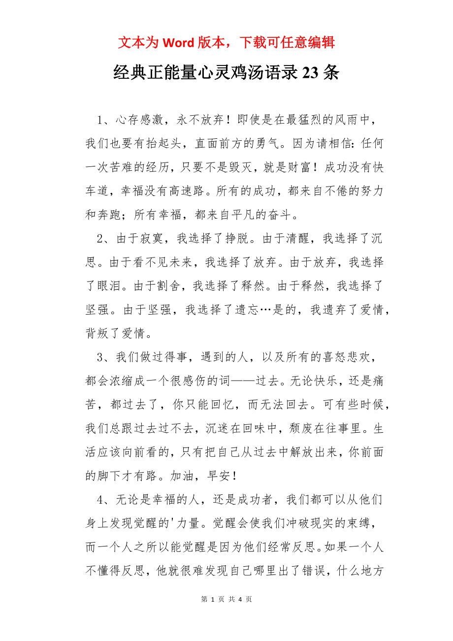 经典正能量心灵鸡汤语录23条.docx_第1页