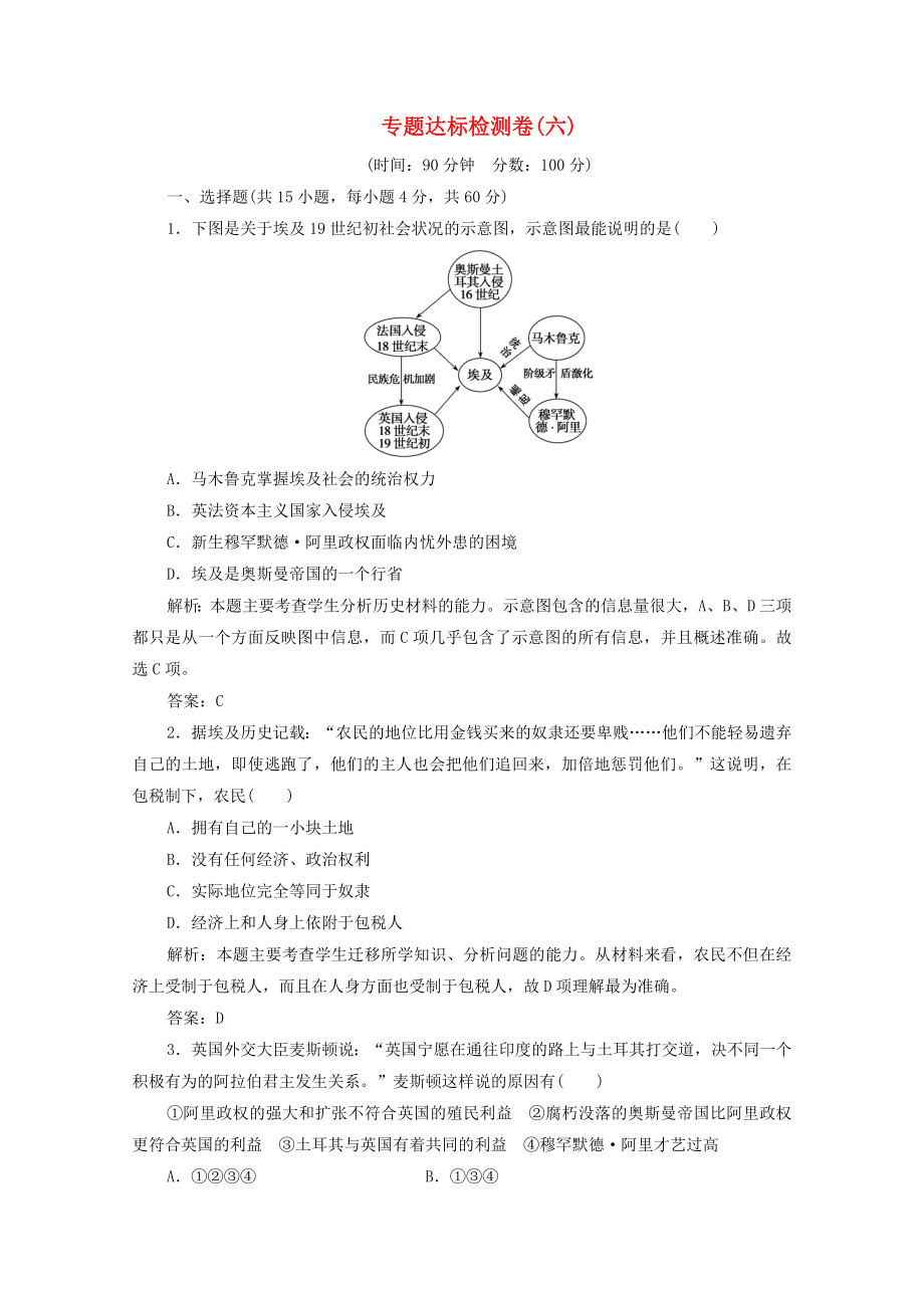 2021_2021学年高中历史专题六穆罕默德阿里改革专题优化总结课时作业含解析人民版选修.doc_第1页