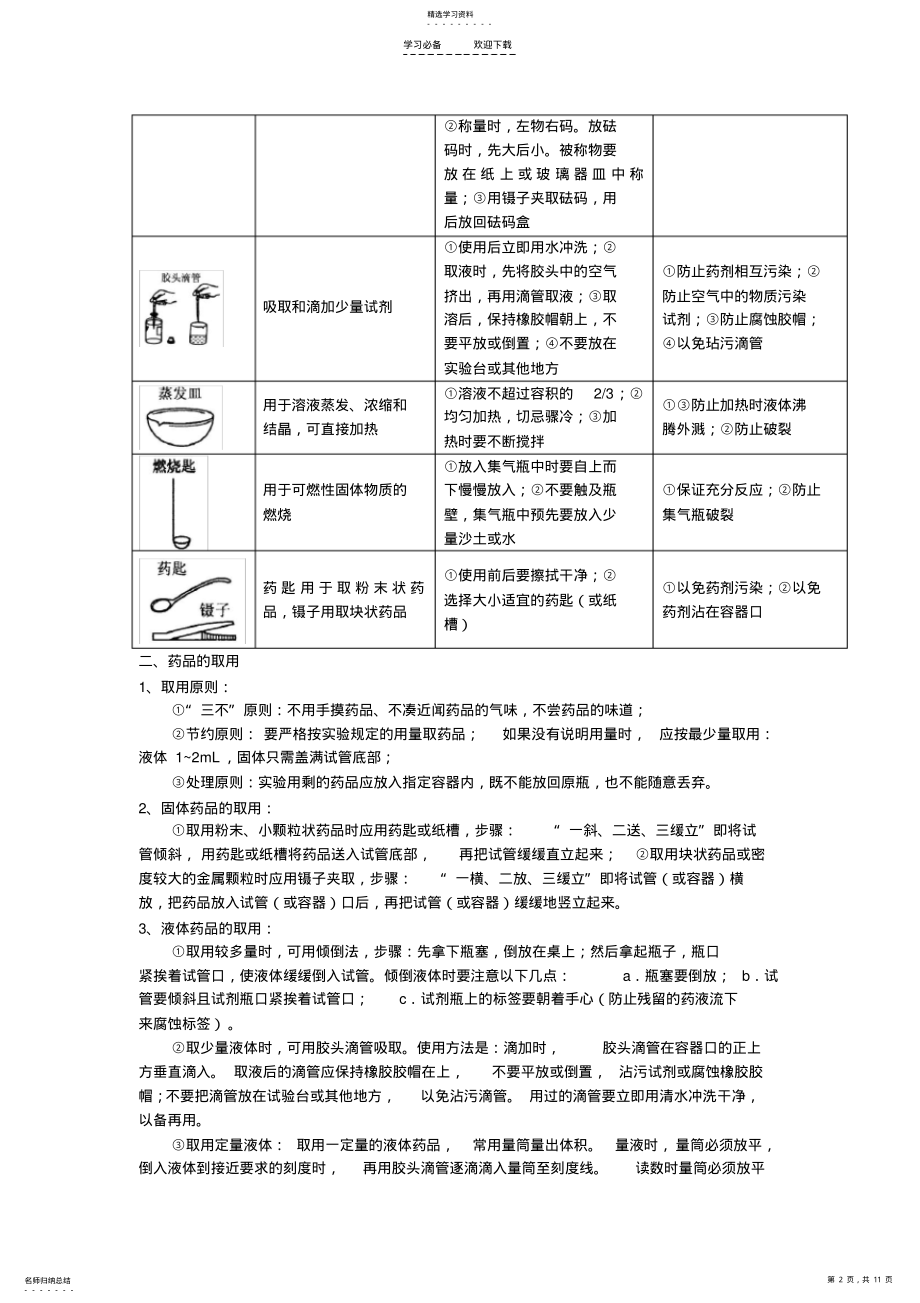 2022年中考化学专题复习—化学实验常用仪器和基本操作及实验探究 .pdf_第2页