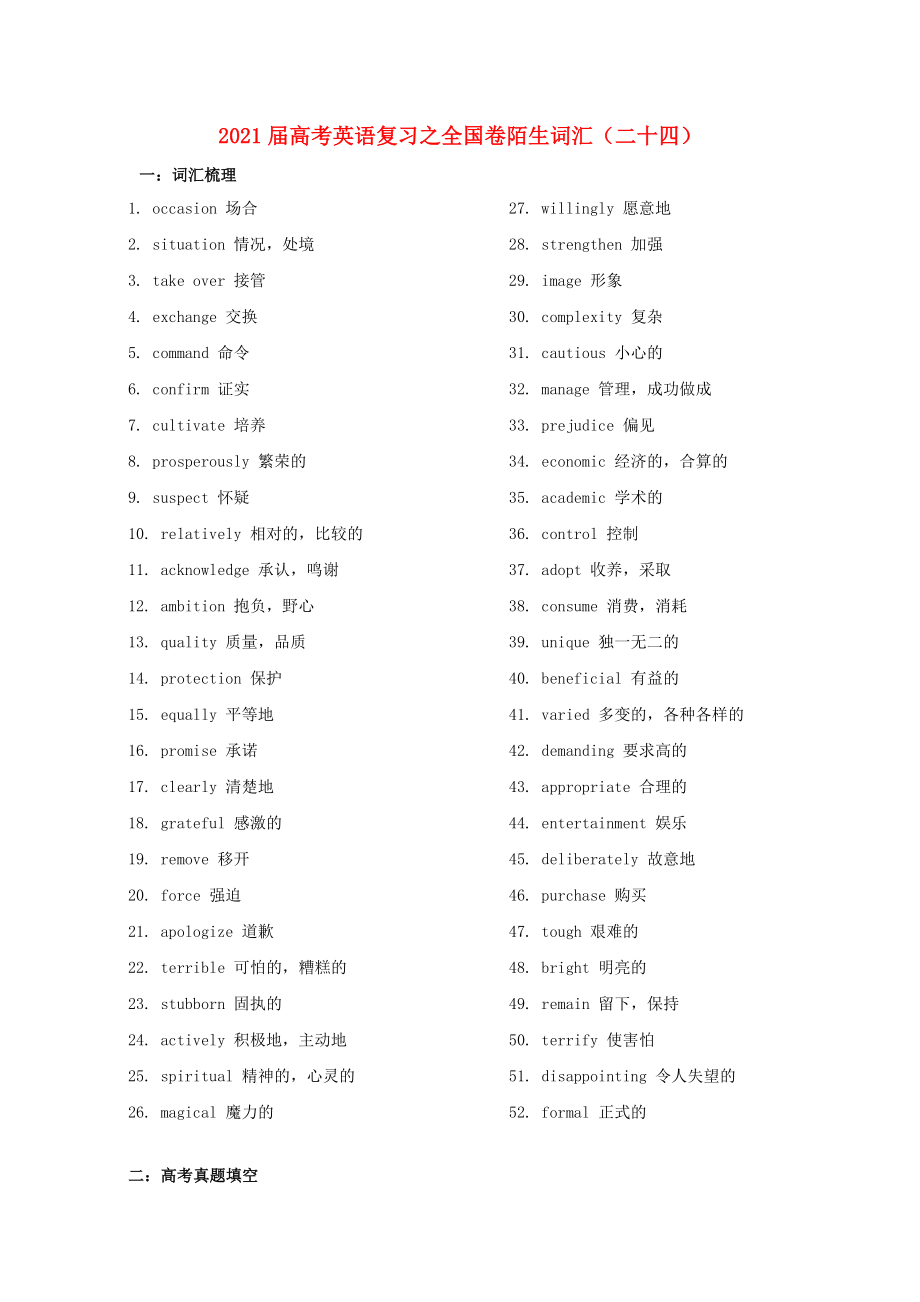 2021届高考英语二轮复习之全国卷陌生词汇二十四.doc_第1页