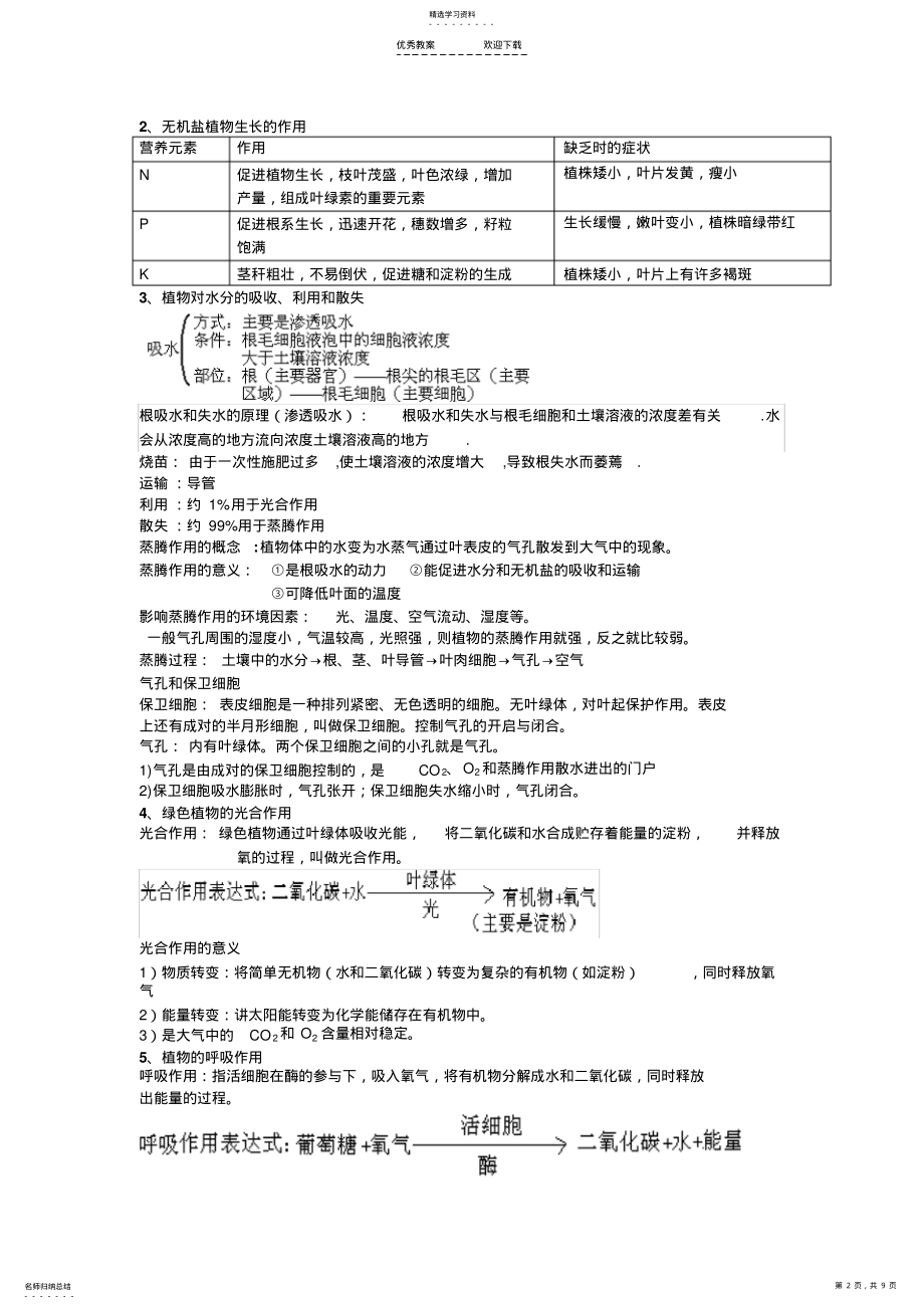 2022年中考生物专题复习生物的新陈代谢--绿色植物的新陈代谢 .pdf_第2页