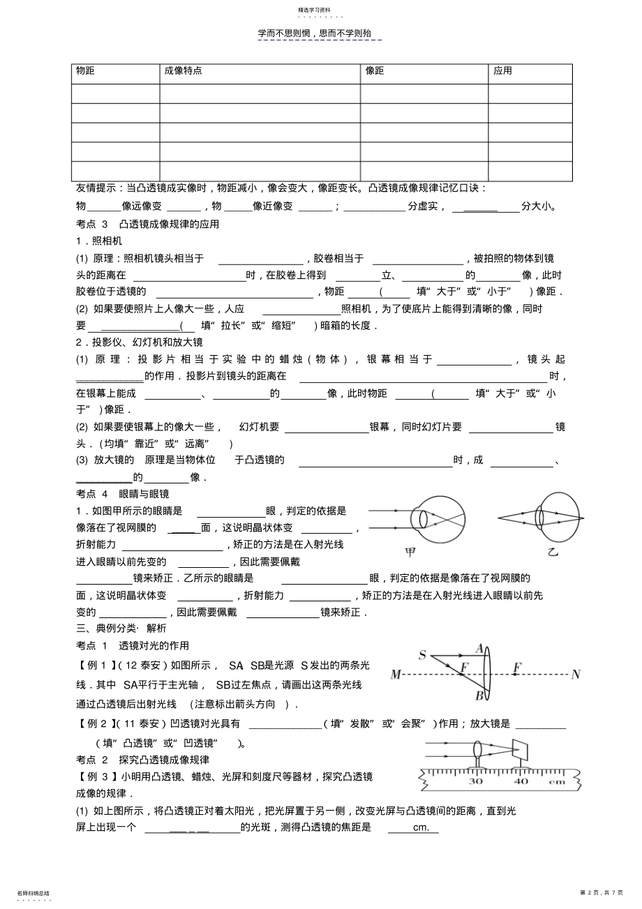 2022年中考培优班物理复习学案透镜及其应用 .pdf_第2页