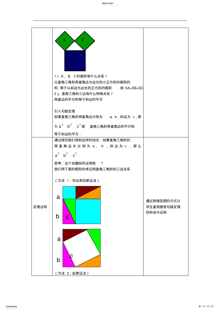 2022年浙教版八年级数学探索勾股定理教学设计 .pdf_第2页