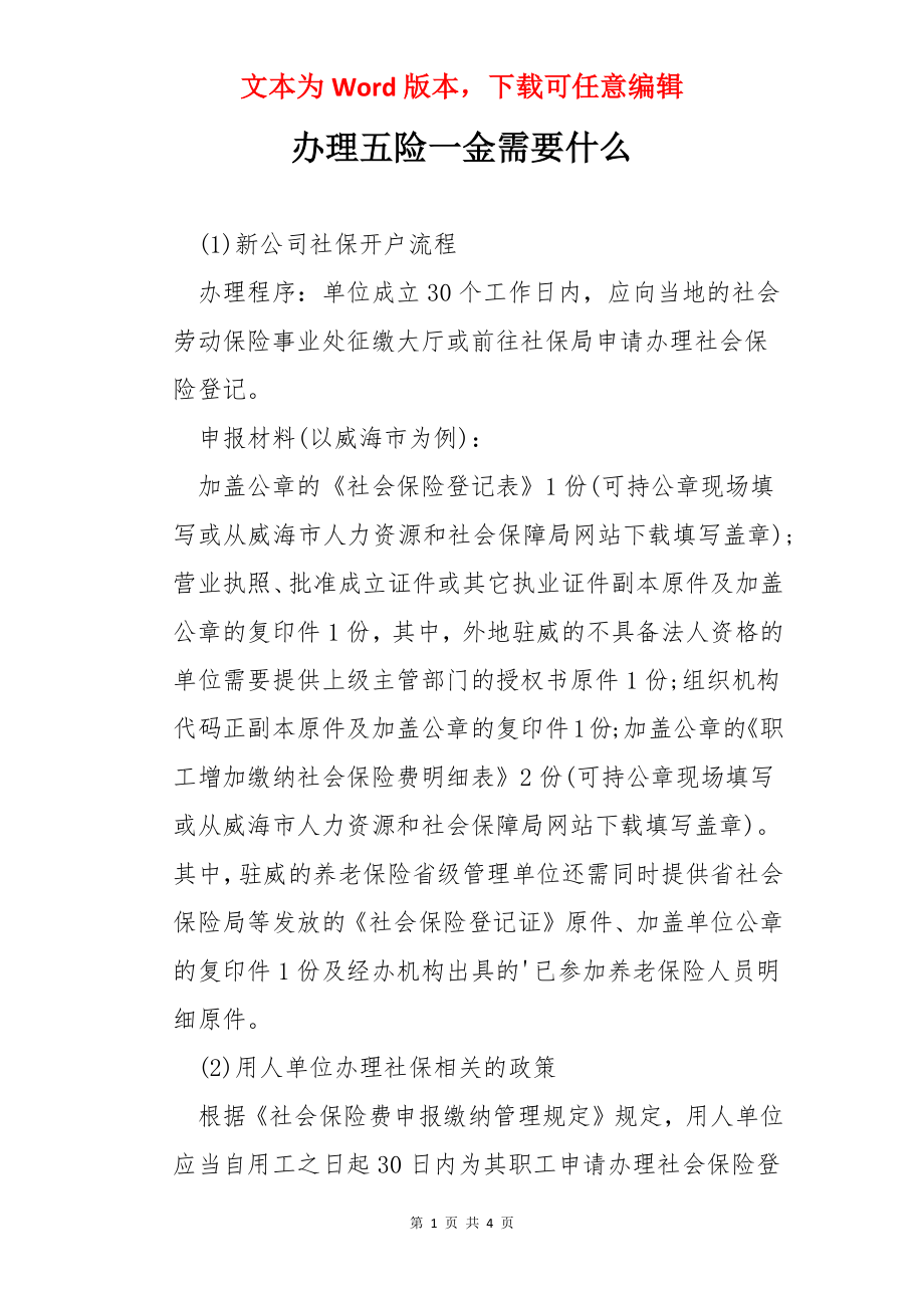 办理五险一金需要什么.docx_第1页