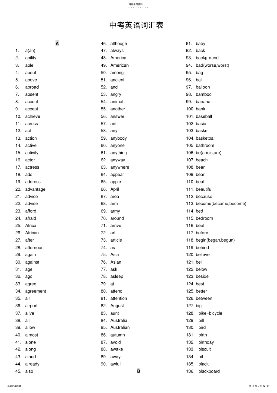 2022年中考英语词汇表英语版 .pdf_第2页