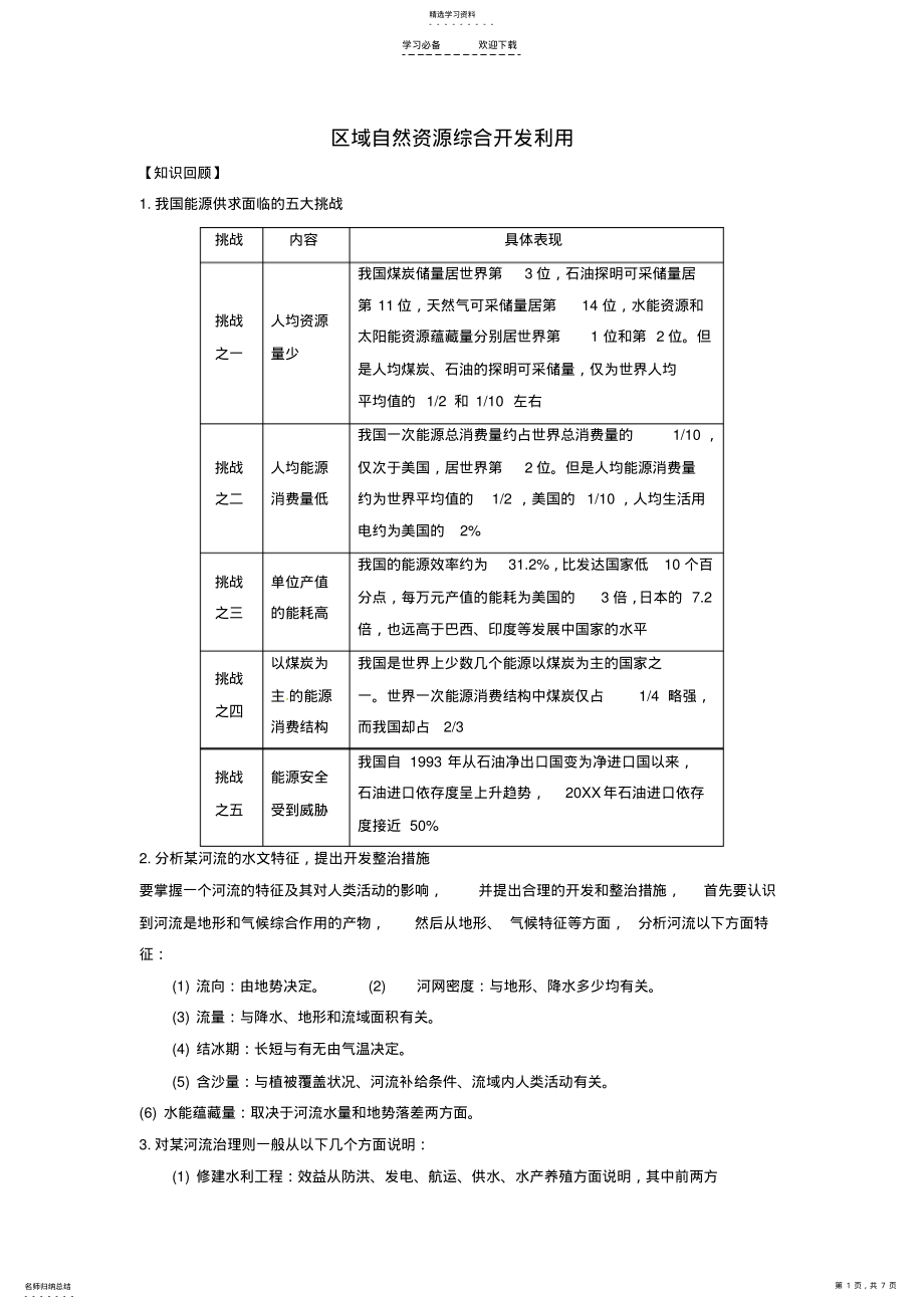 2022年浙江省萧山中学高三地理一轮复习区域自然资源综合开发利用学案含解析 .pdf_第1页