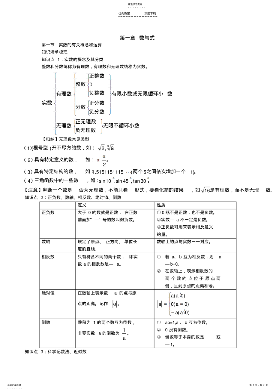 2022年中考专题一-数与式复习 .pdf_第1页