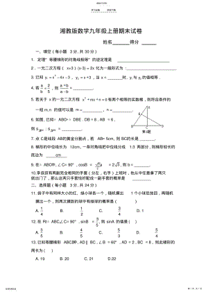 2022年湘教版数学九年级上册期末试卷附答案 .pdf