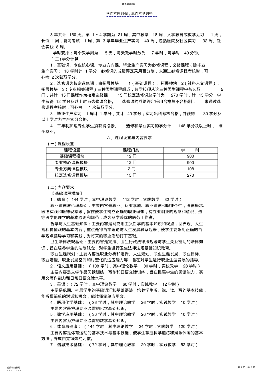 2022年中等卫生学校护理专业指导性教学计划 .pdf_第2页