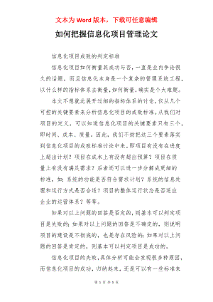 如何把握信息化项目管理论文.docx