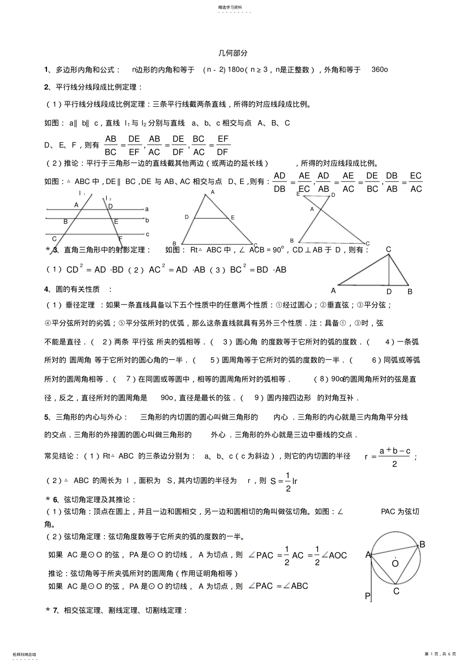 2022年中考数学几何代数部分知识重点总结 .pdf_第1页