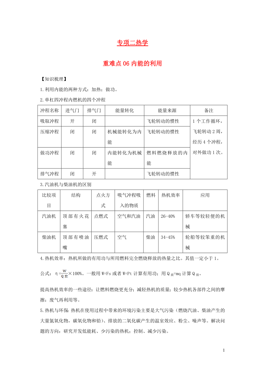 2021年中考物理重点难点专练06内能的利用含解析.docx_第1页