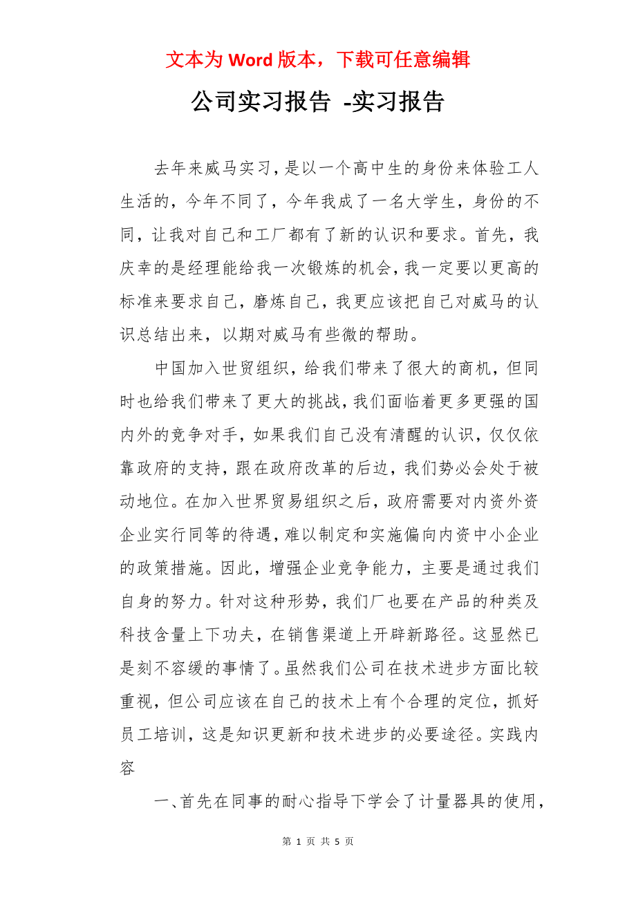 公司实习报告 -实习报告.docx_第1页