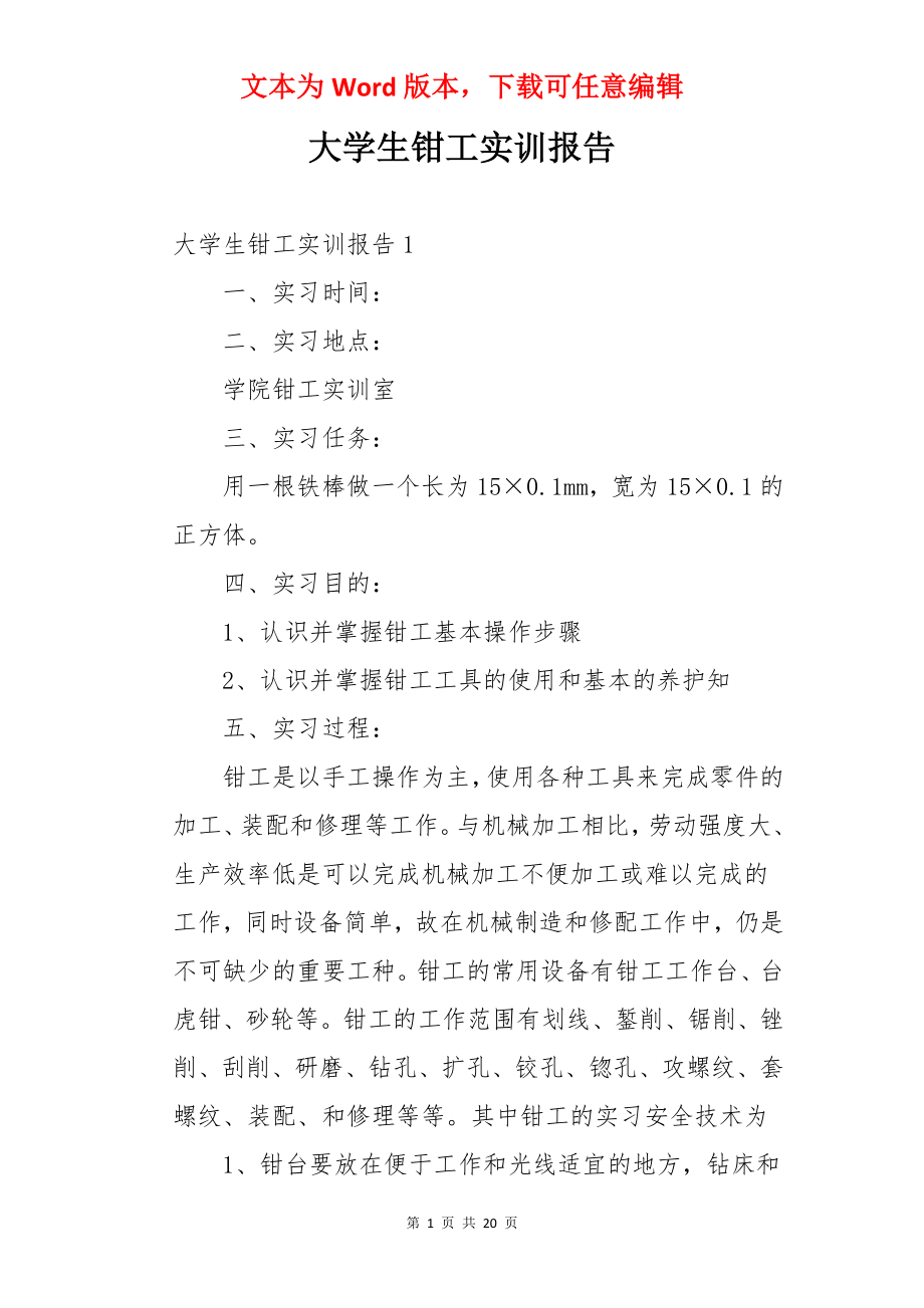 大学生钳工实训报告.docx_第1页