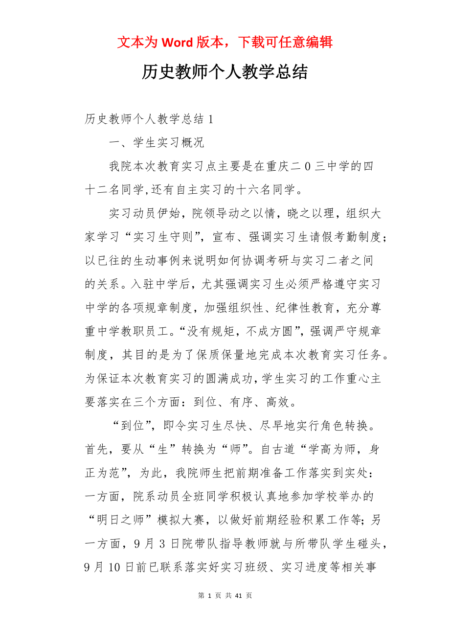 历史教师个人教学总结.docx_第1页