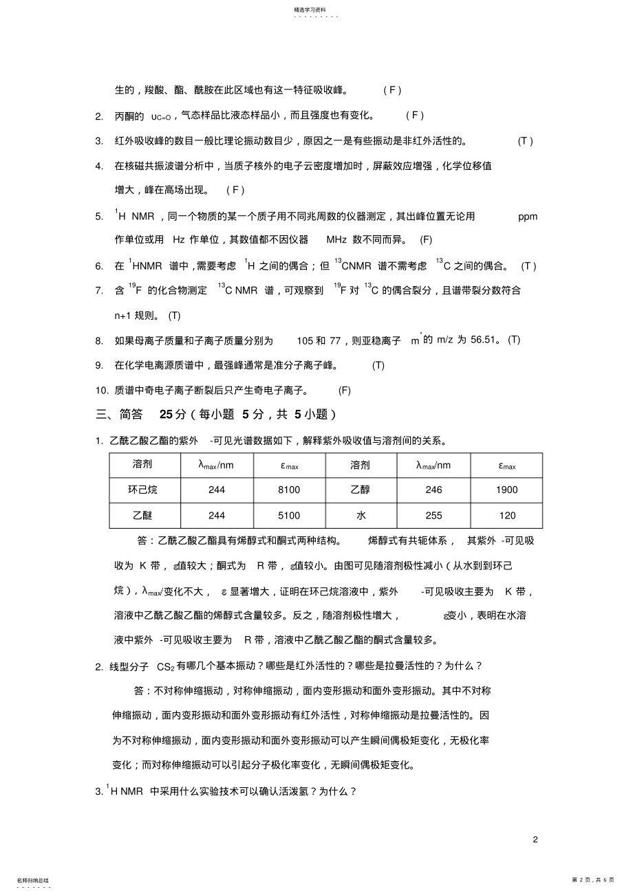 2022年波谱原理及应用期末试卷A答案西北大学 .pdf_第2页