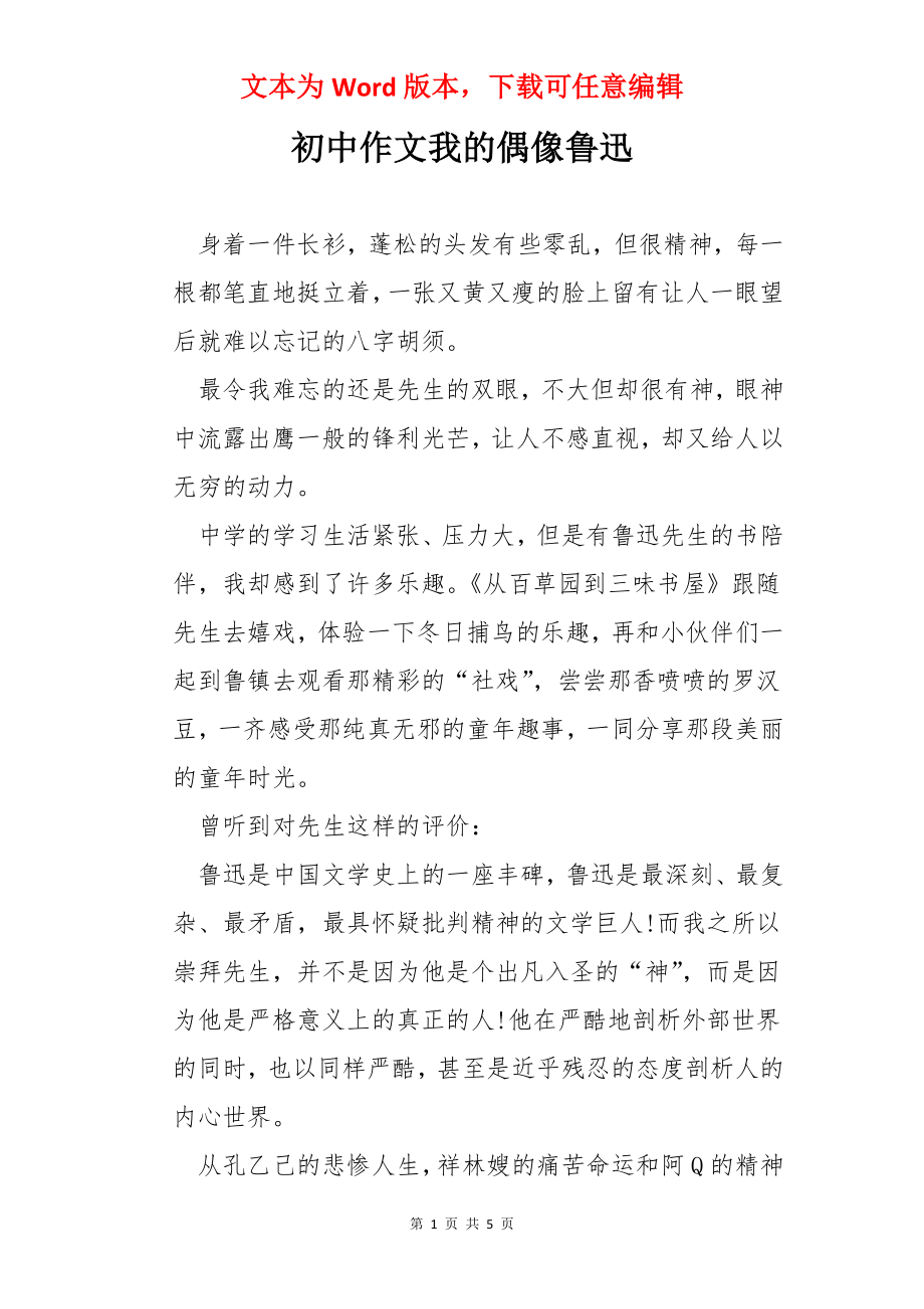 初中作文我的偶像鲁迅.docx_第1页