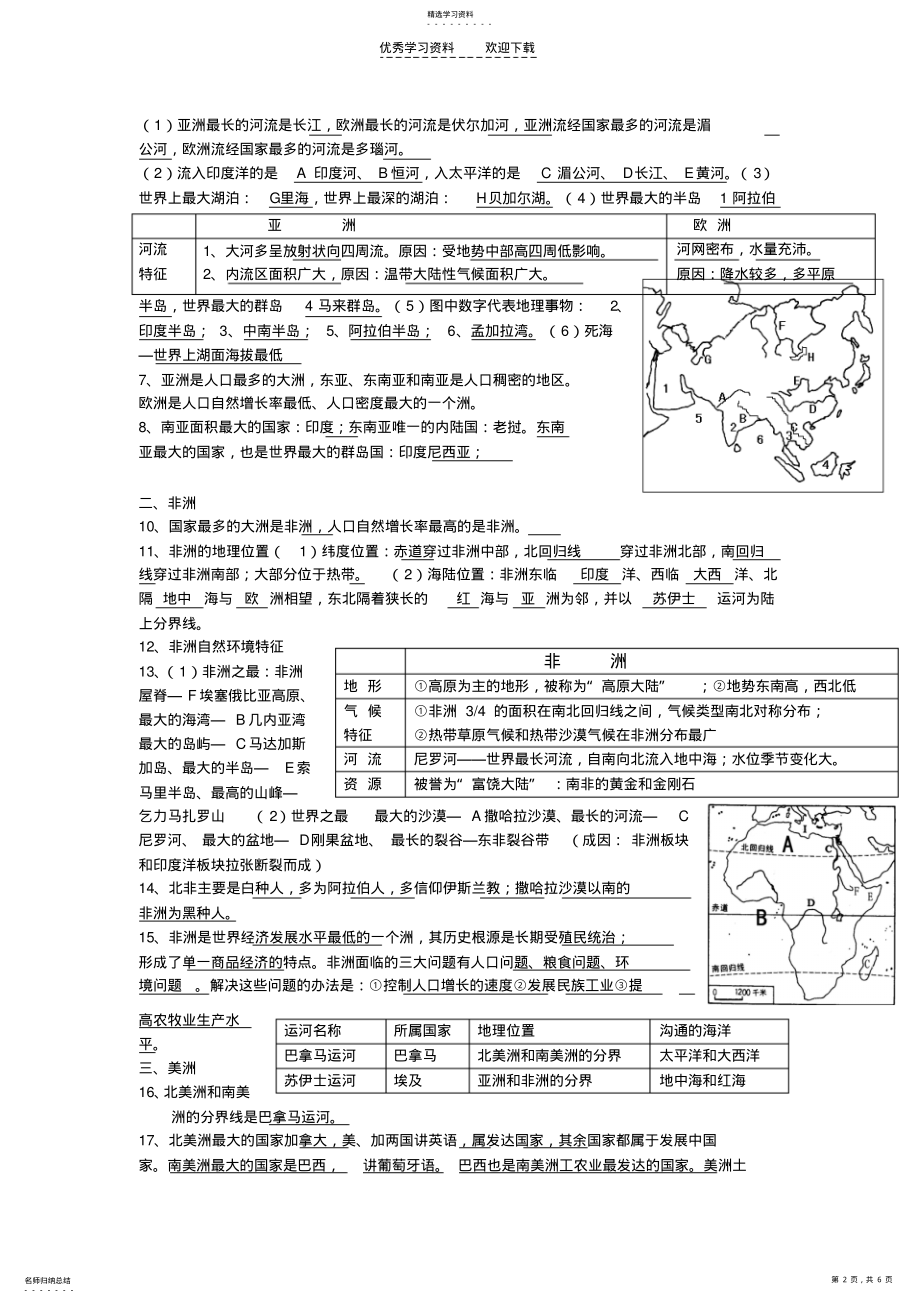 2022年湘教版七年级地理下册半期复习提纲 .pdf_第2页