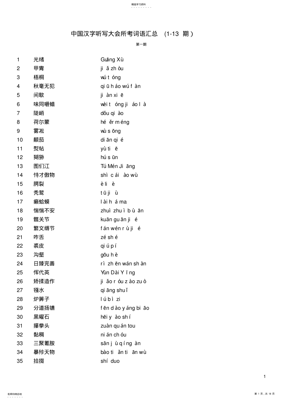 2022年中国汉字听写大会所考词语汇总 .pdf_第1页