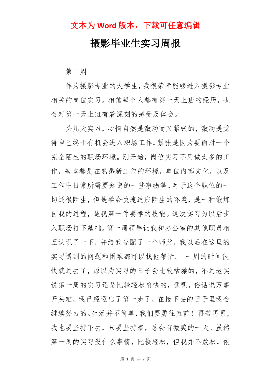 摄影毕业生实习周报.docx_第1页