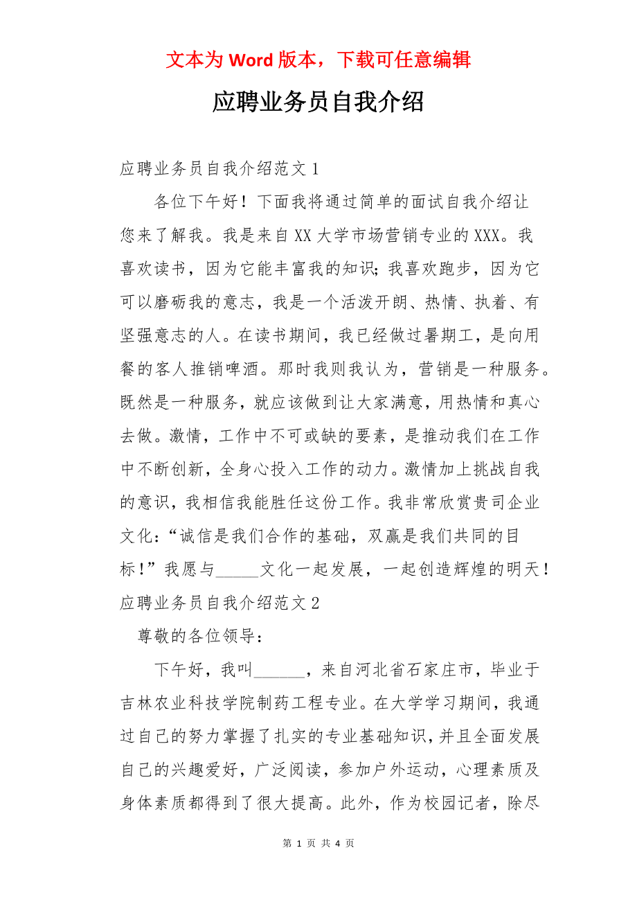 应聘业务员自我介绍.docx_第1页