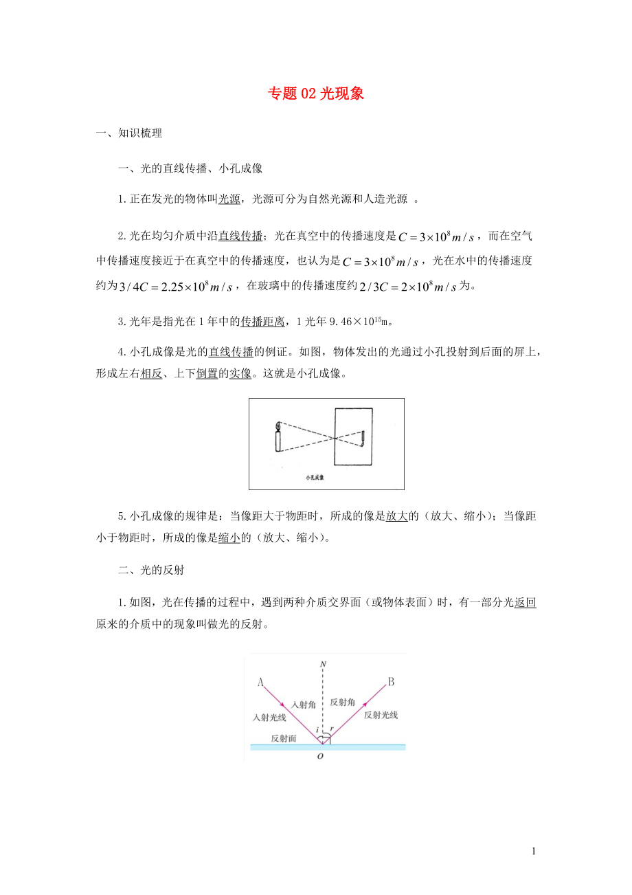 2021_2021学年九年级物理寒假辅导讲义与练习专题02光现象讲义含解析.docx_第1页