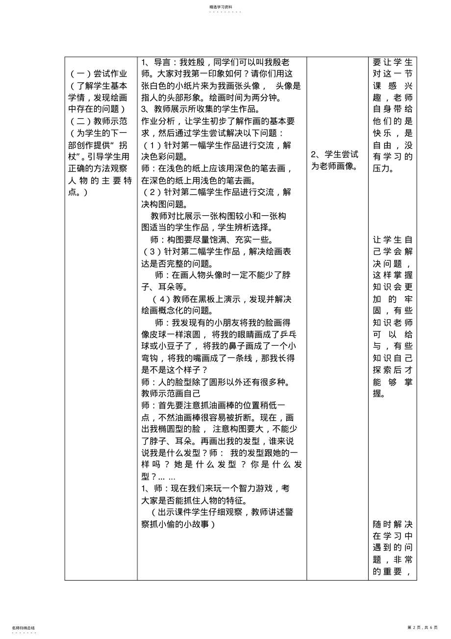 2022年湘版小学美术二年级上册《自画像》教案 .pdf_第2页