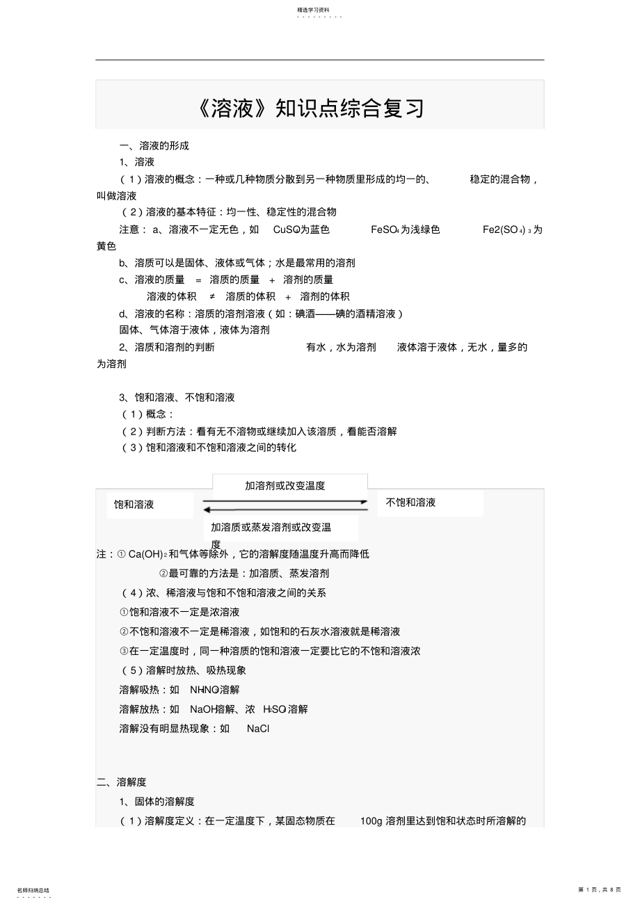 2022年溶液知识点综合复习 .pdf_第1页