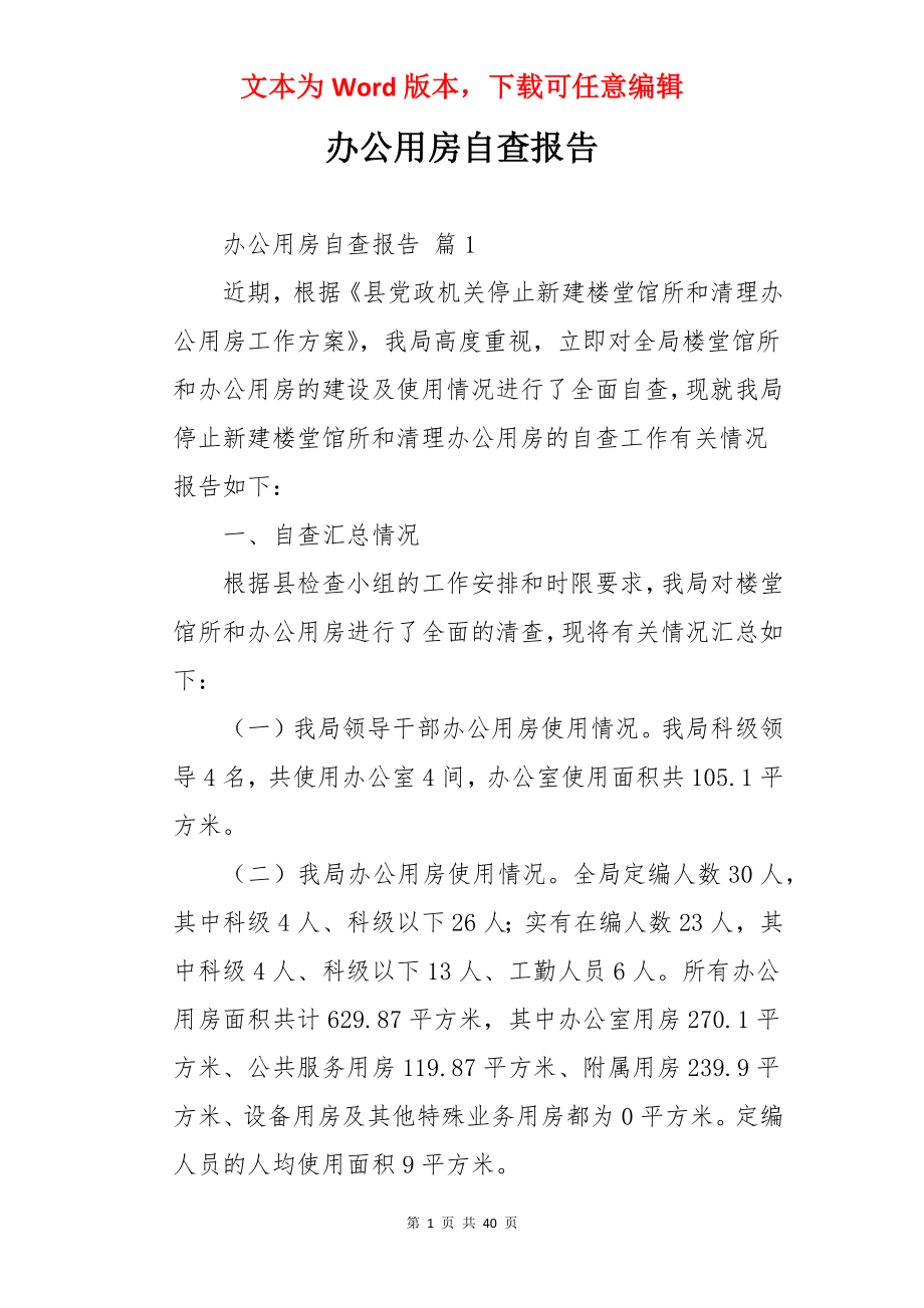 办公用房自查报告 .docx_第1页