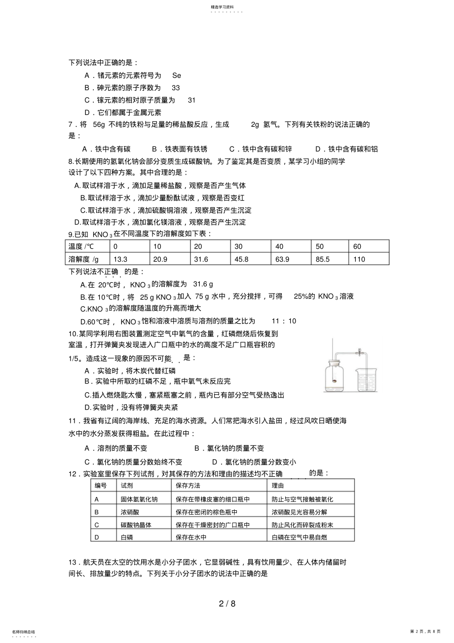 2022年海南省初中化学竞赛初赛试题 .pdf_第2页