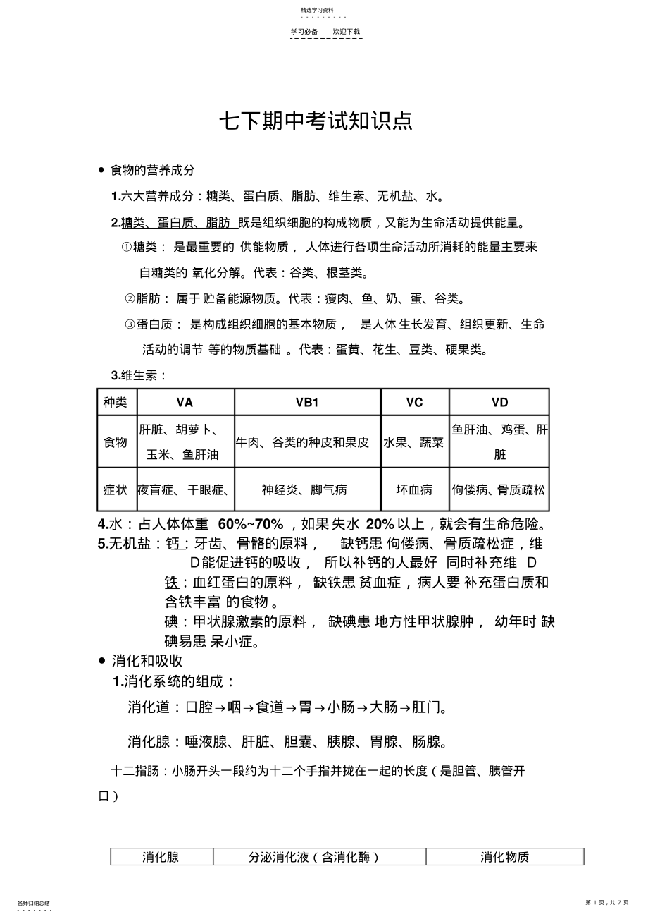 2022年济南版七下生物期中考试知识点整理 .pdf_第1页