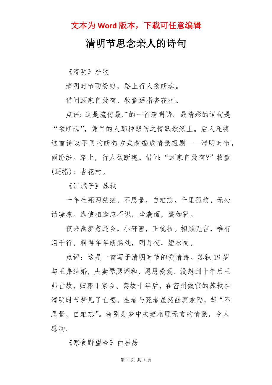 清明节思念亲人的诗句.docx_第1页