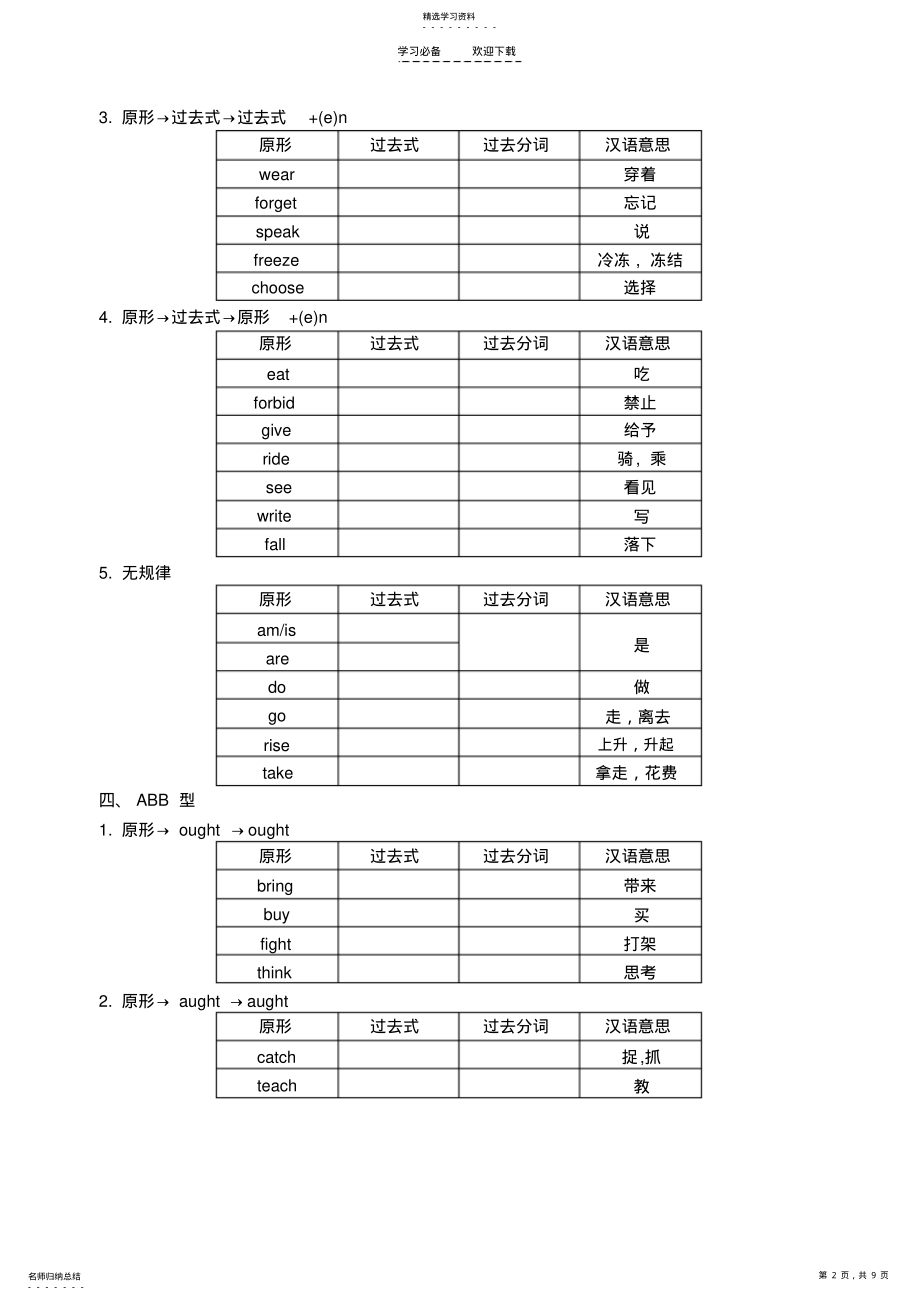 2022年中考不规则动词的过去式和过去分词测试题 .pdf_第2页