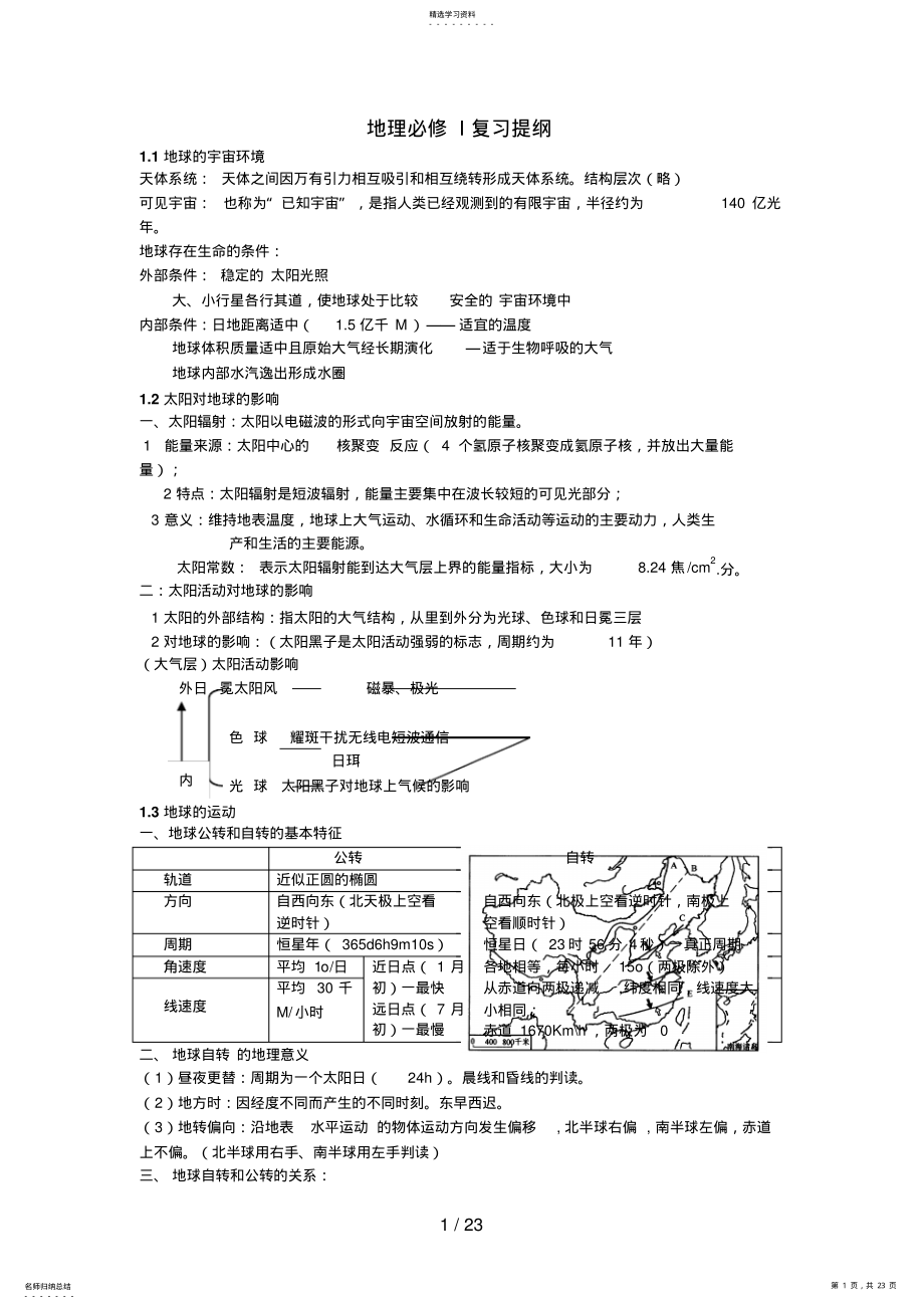 2022年湘教版高中地理必修复习提纲 .pdf_第1页